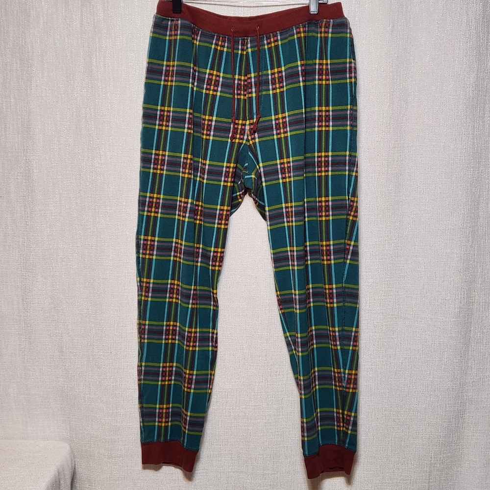 Lands' End Mens L 36-38 Pajama Pants PJs Joggers Stretch Jersey Flannel Plaid